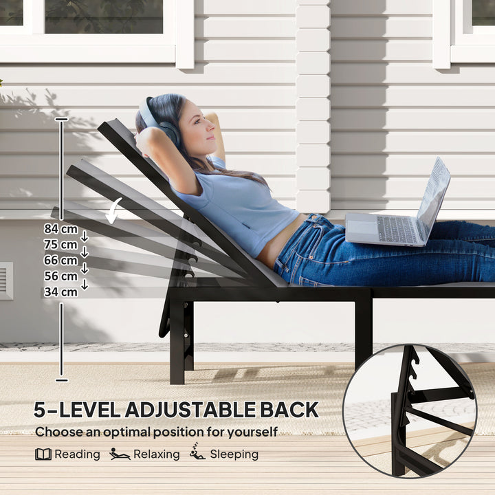 Set of Two Reclining Sun Loungers - Grey