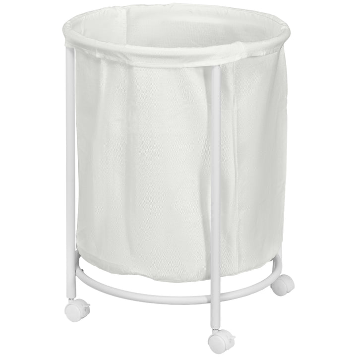 HOMCOM 100L Rolling Laundry Basket on Wheels, 50cm Round Laundry Hamper w/ Removable Bag & Steel Frame for Bedroom, Bathroom, Laundry Room | Aosom UK