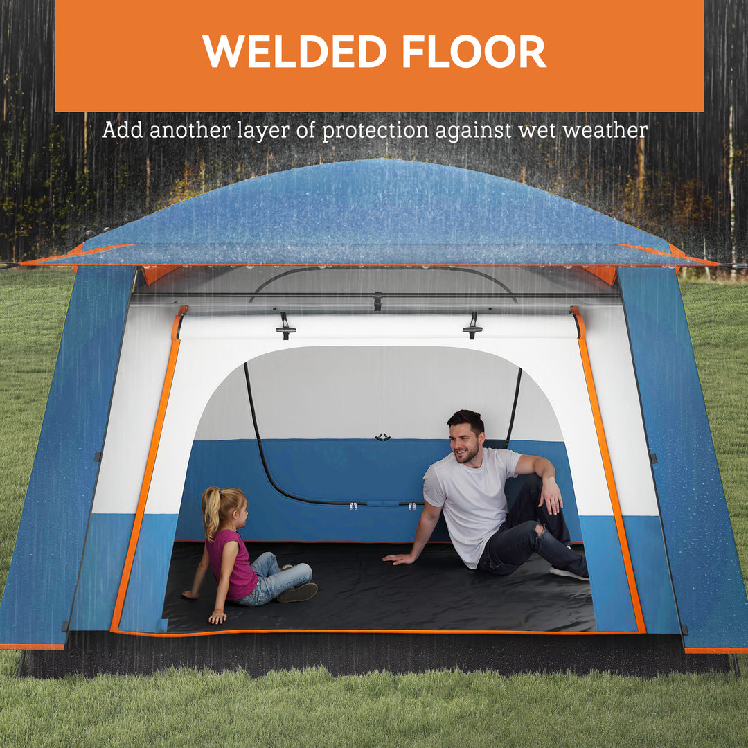 4-6 Man Camping Tent, Double Layer Tunnel Tent with Porch, Living Area and 2 Bedrooms, Sewn in Groundsheet, 3000mm Waterproof and UPF 30+, Portable with Bag, Blue