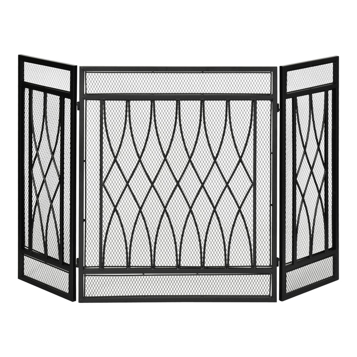 126cm 3-Panel Metal Folding Fireplace Screen Heat Flame Protective Guard Child Pet Home Spark Barrier Surround w/ Mesh Pattern