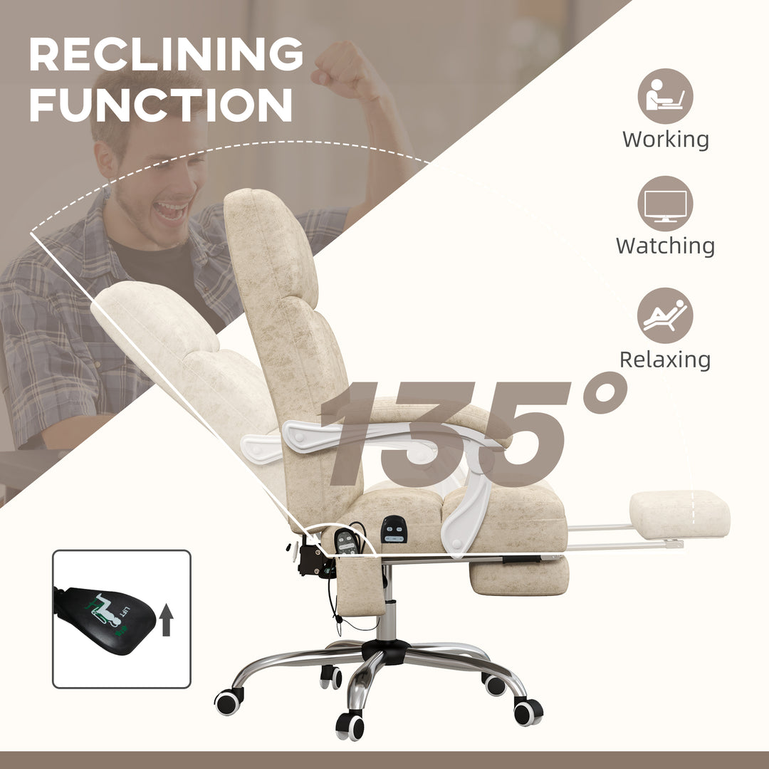Massage Office Chair, Ergonomic Desk Chair, Comfy Work Study Chair with Heat, Padded Seat, 135° Reclining Back and Footrest for Home Office, Beige