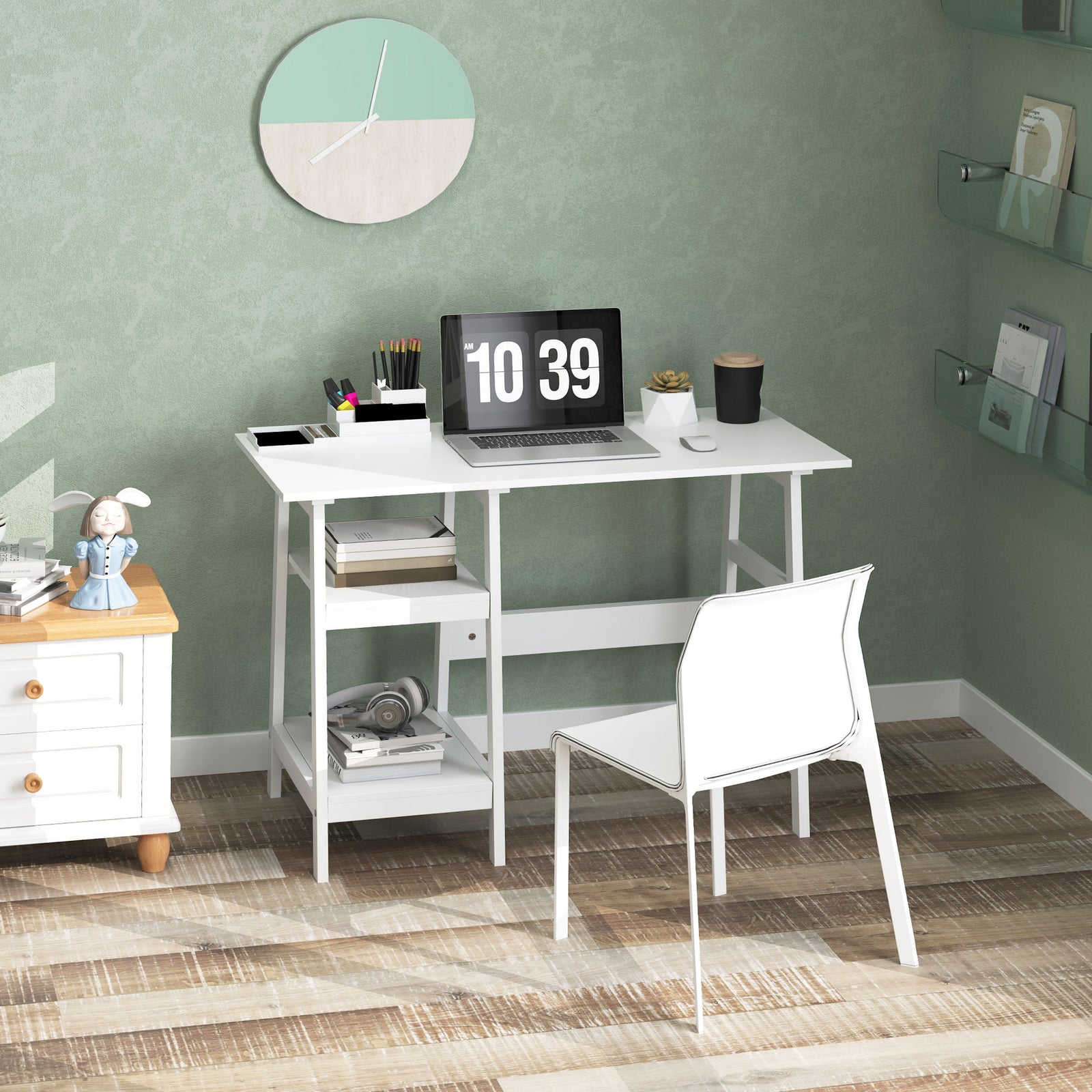 Compact Computer Desk with Storage Shelves, Study Table with Bookshelf, PC Table Workstation for Home Office, Study, Easy Assembly, 106 x 51cm, White