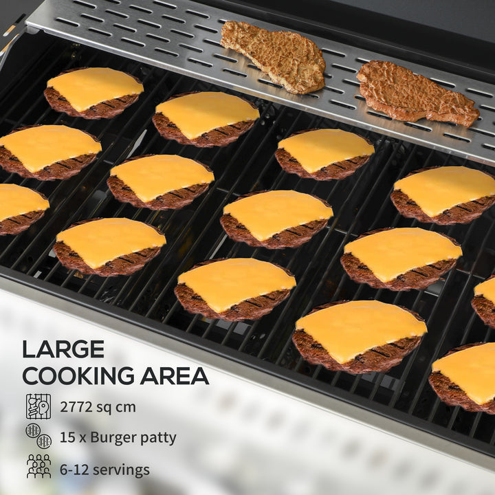 Five-Burner Steel Gas Grill, with Thermometer - Black
