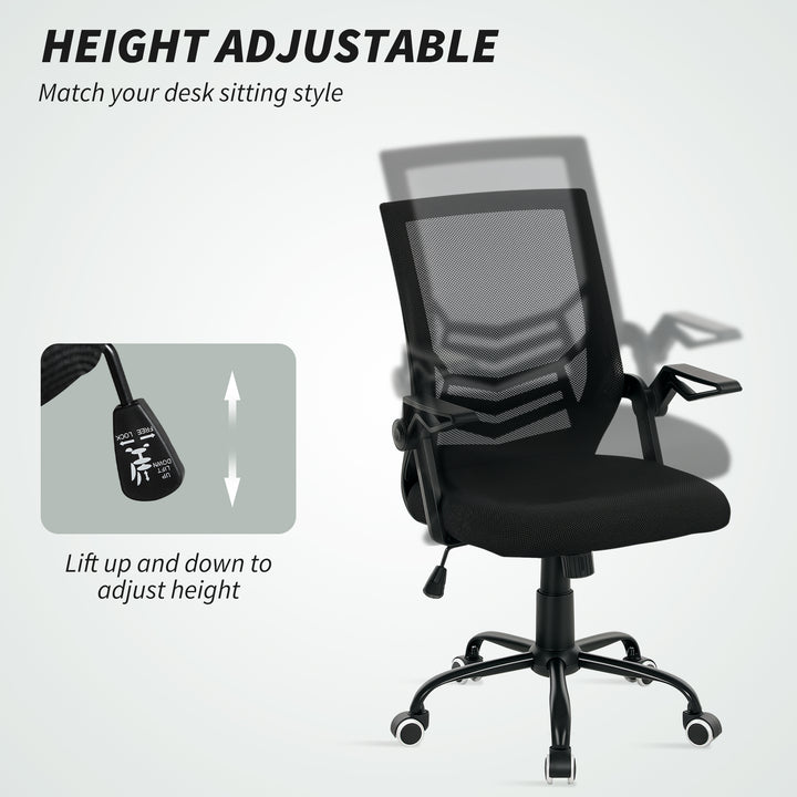 Mesh Office Chair, Computer Desk Chair with Flip-up Armrests, Lumbar Back Support and Swivel Wheels, Black