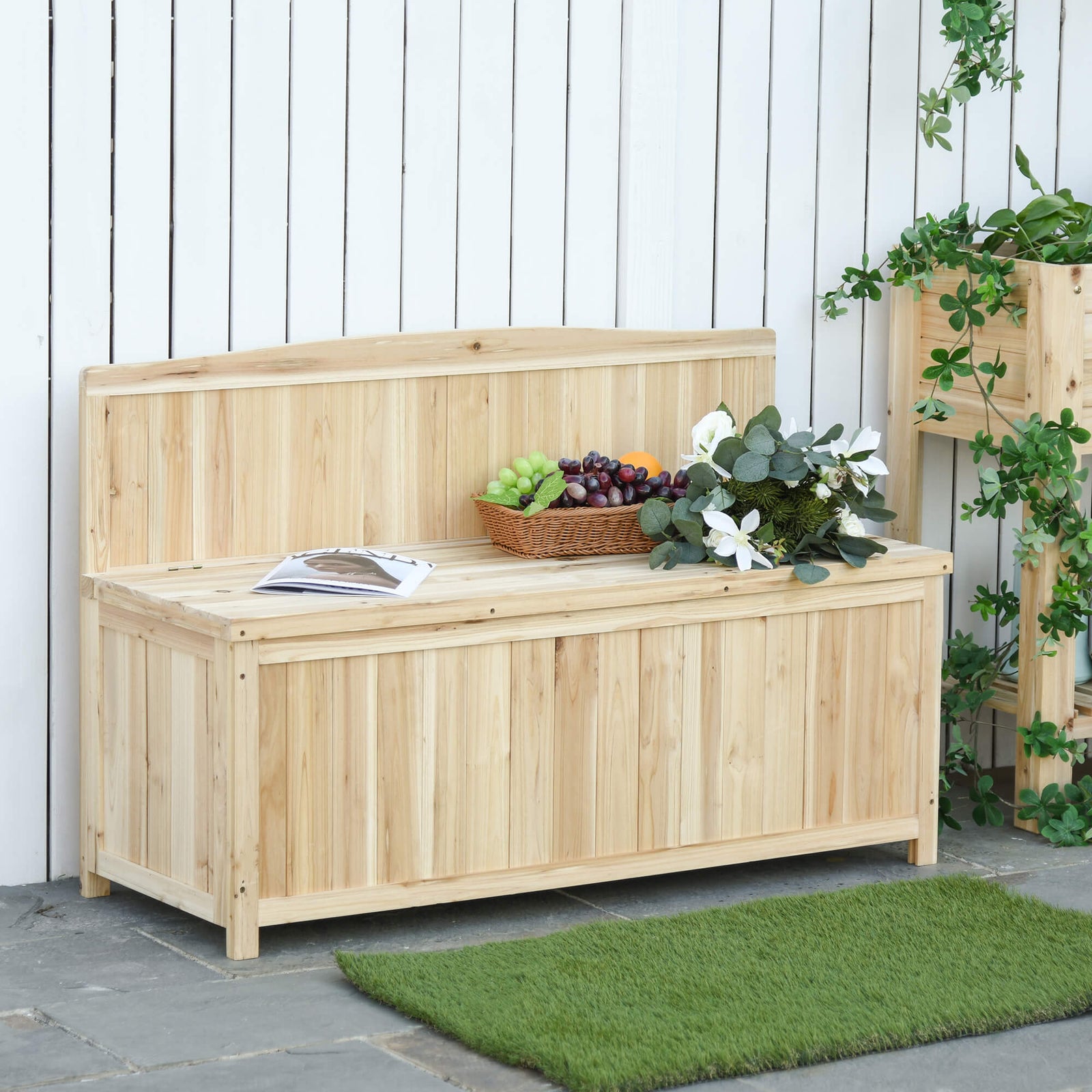 Wood Storage Bench for Patio Furniture, Outdoor Garden Seating Tools