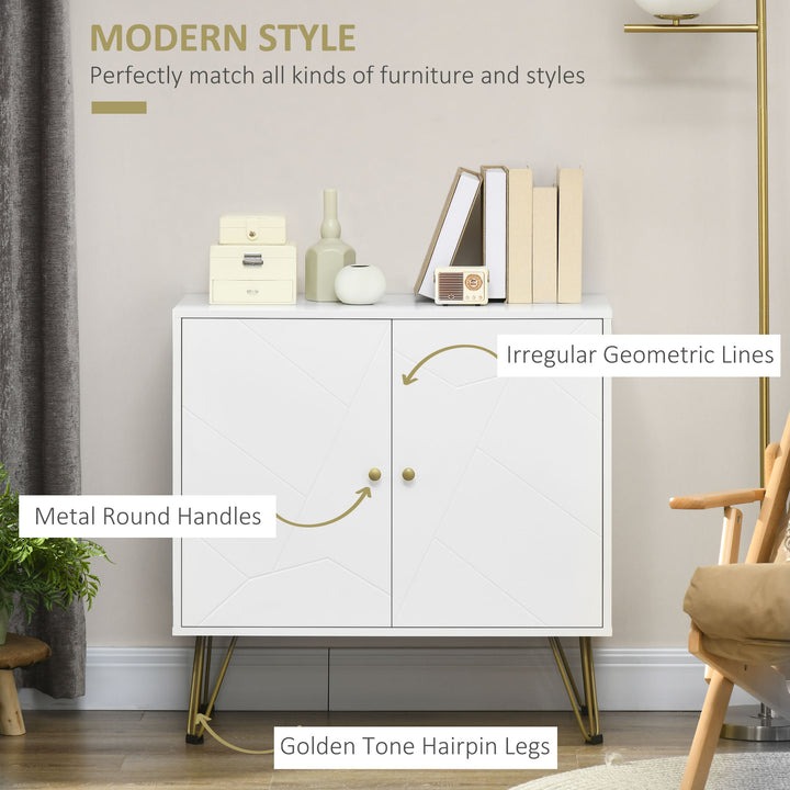 HOMCOM Slim Sideboard Cabinet, Storage with Golden Hairpin Legs 3-Level Adjustable Shelves for Living Room Dining Room Hallway, White | Aosom UK