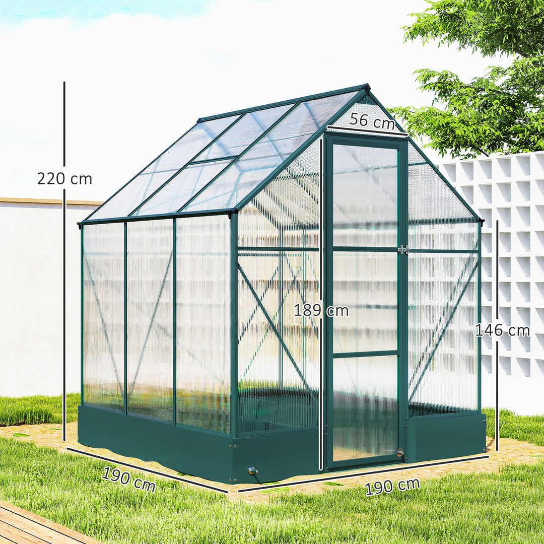 MCL 6x6 FT Polycarbonate Greenhouse with Base and Raised Bed, Walk-in Greenhouse with Aluminium Frame, Temperature Controlled Window, Foundation for Plants, Flowers, Vegetable