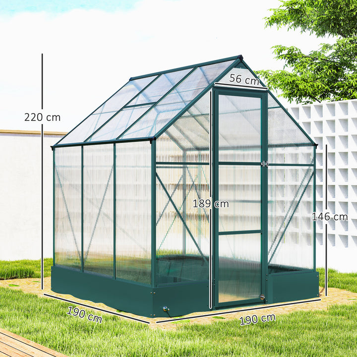 MCL 6x6 FT Polycarbonate Greenhouse with Base and Raised Bed, Walk-in Greenhouse with Aluminium Frame, Temperature Controlled Window, Foundation for Plants, Flowers, Vegetable