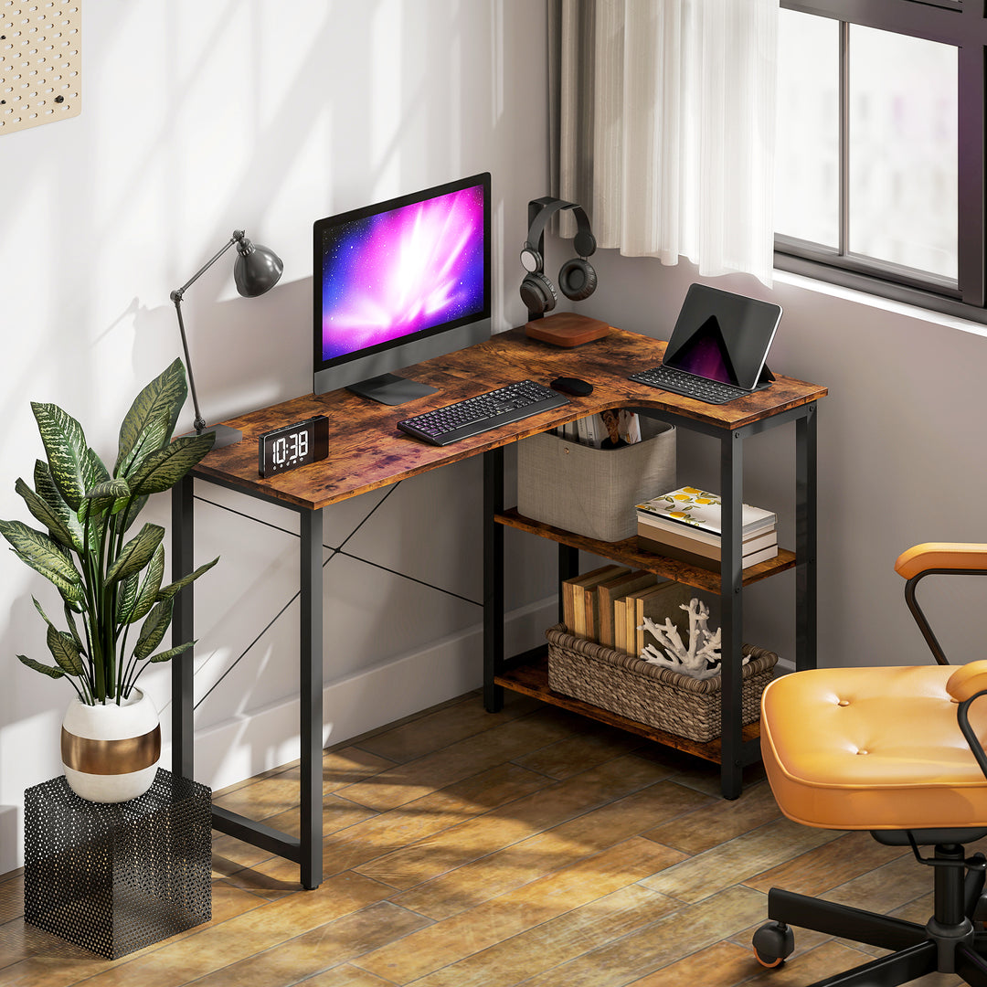 HOMCOM L Shaped Desk, Corner Computer Desk with Bookshelf for Home Office, Study Room, Workstation, 120 x 73.2 x 75cm, Rustic Brown