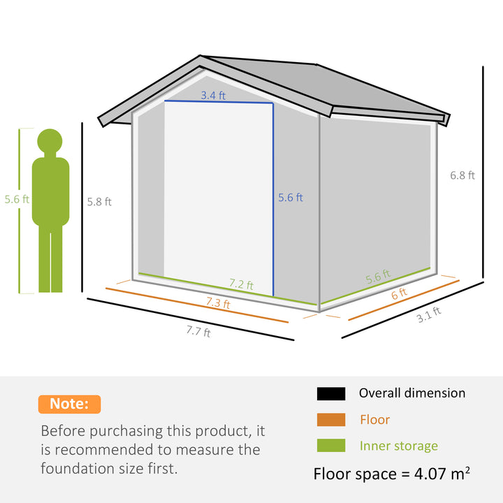 Outsunny 8 x 6.5 ft Metal Garden Storage Shed Apex Store for Gardening Tool with Foundation Ventilation and Lockable Door, Brown | Aosom UK