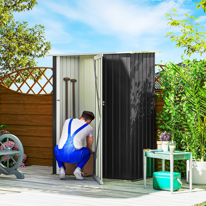 5ft x 3ft Metal Garden Storage Shed, Outdoor Tool Shed with Sloped Roof, Lockable Door for Tools, Equipment, Grey