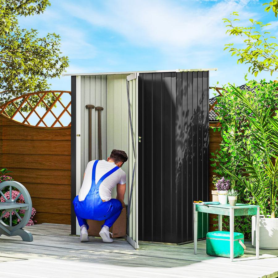 5ft x 3ft Metal Garden Storage Shed, Outdoor Tool Shed with Sloped Roof, Lockable Door for Tools, Equipment, Grey