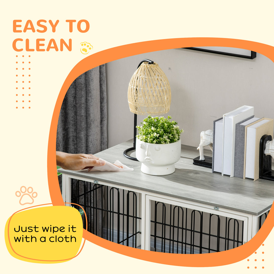 Indoor Dog Crate Furniture, Side End Table, with Soft Washable Cushion, Lockable Doors, for Small and Medium Dogs