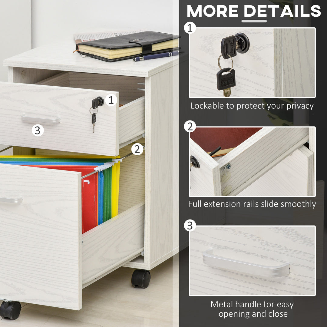 MCL 2-Drawer Locking Office Filing Cabinet w/ 5 Wheels Rolling Storage Hanging A4 Cupboard Home Organisation White Wood Grain