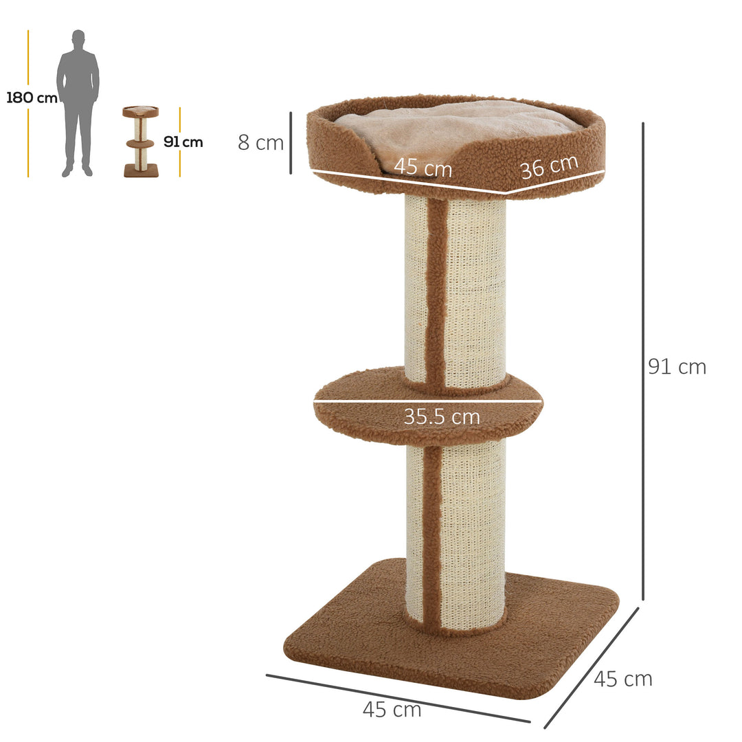 MCL 91cm Cat Tree, Cat Tower with Scratching Post, Bed, Perch, Removable Cushion for Indoor Kittens, Brown