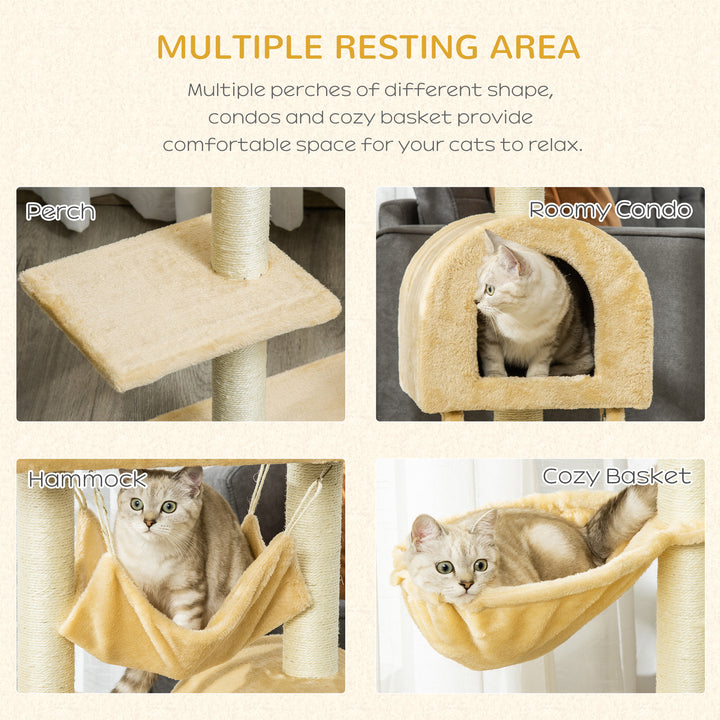 MCL Cat Tree Tower for Indoor Cats Kitten Activity Centre Scratching Post w/ Hammock House Basket Ladder - Beige