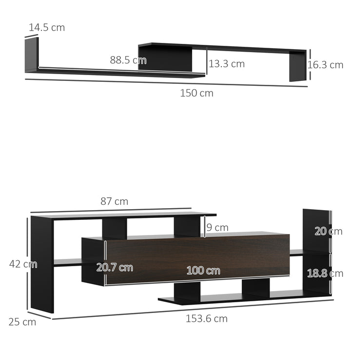 HOMCOM TV Cabinet: Wall-Mounted Media Unit for 65" TVs, Black & Dark Walnut Finish | Aosom UK