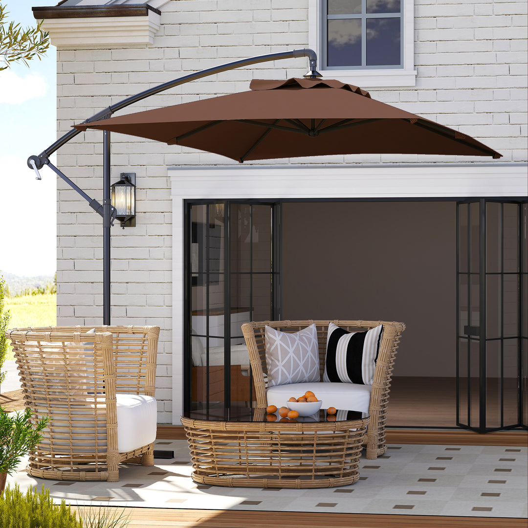 3m Square Canopy Cantilever Parasol, with Cross Base - Brown