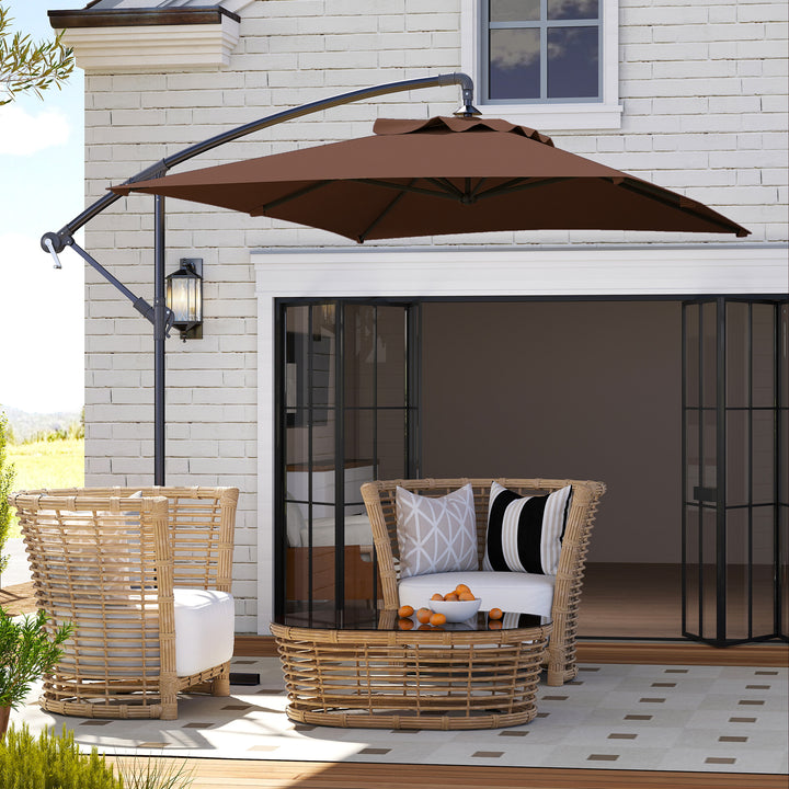 3m Square Canopy Cantilever Parasol, with Cross Base - Brown