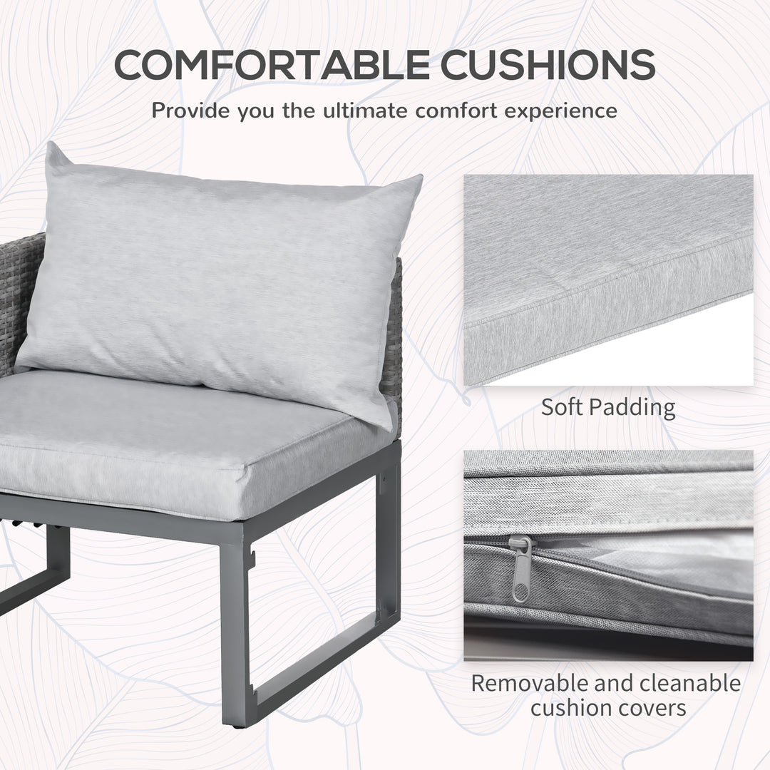 MCL 3-in-1 Rattan Bistro Set, Wicker Garden Furniture Set with 2-level Rising Table, Adjustable 3-seater Sofa Lounger with Washable Cushions for Outdoor, Patio, Balcony, Grey