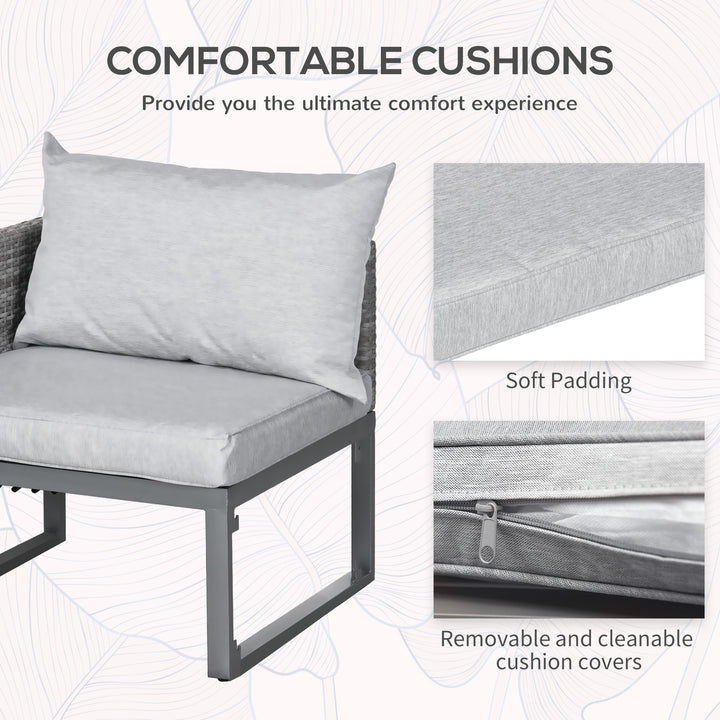 MCL 3-in-1 Rattan Bistro Set, Wicker Garden Furniture Set with 2-level Rising Table, Adjustable 3-seater Sofa Lounger with Washable Cushions for Outdoor, Patio, Balcony, Grey