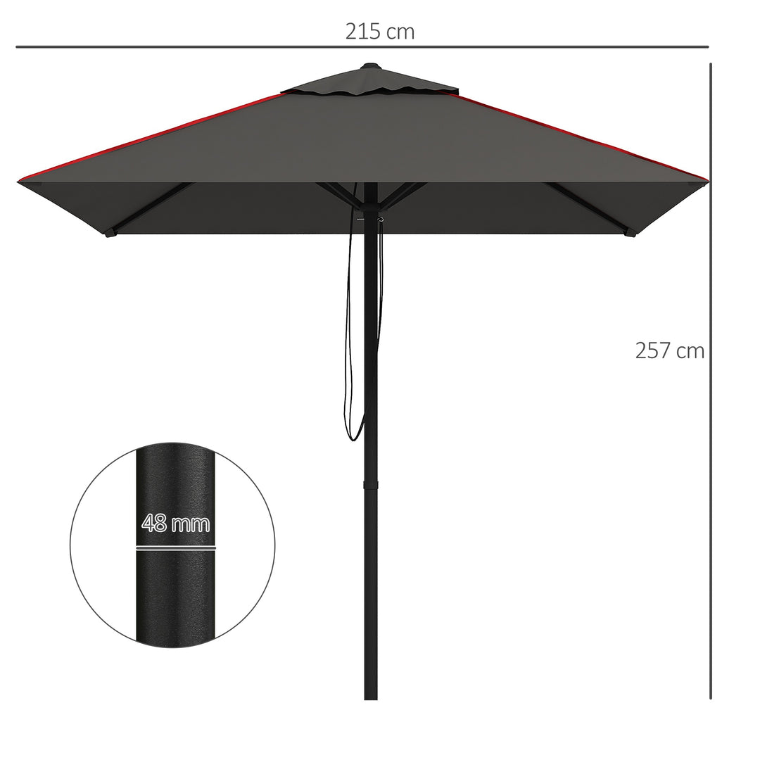 215cm Square Canopy Parasol, with Contrast Piping - Grey/Red