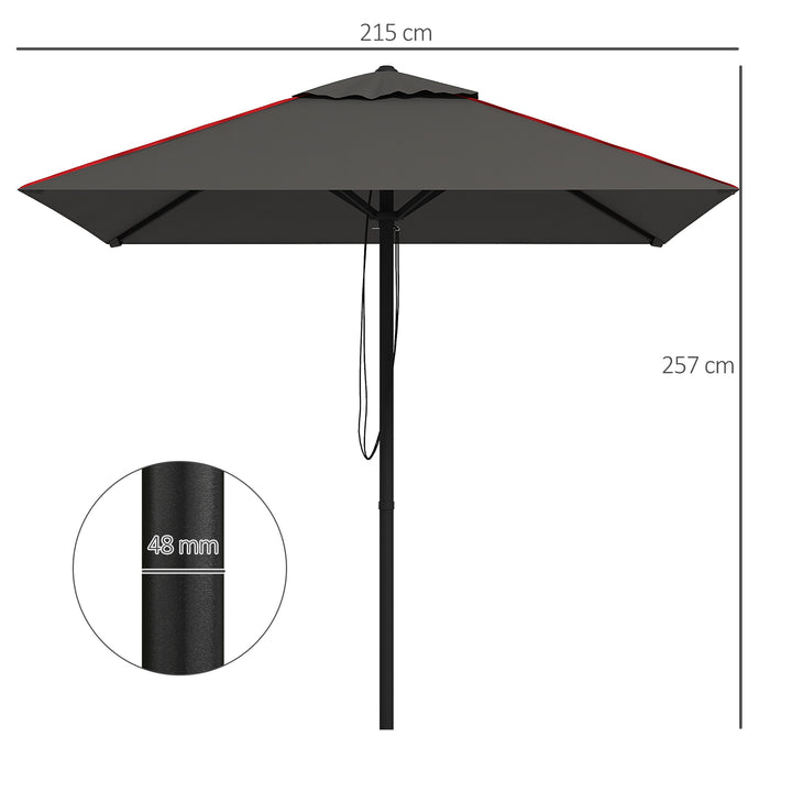 215cm Square Canopy Parasol, with Contrast Piping - Grey/Red
