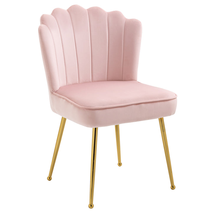 Velvet-Feel Shell Luxe Accent Chair, HOMCOM Glam Vanity Chair Makeup Seat, Home Bedroom Lounge with Metal Legs Comfort Padding, Pink | Aosom UK