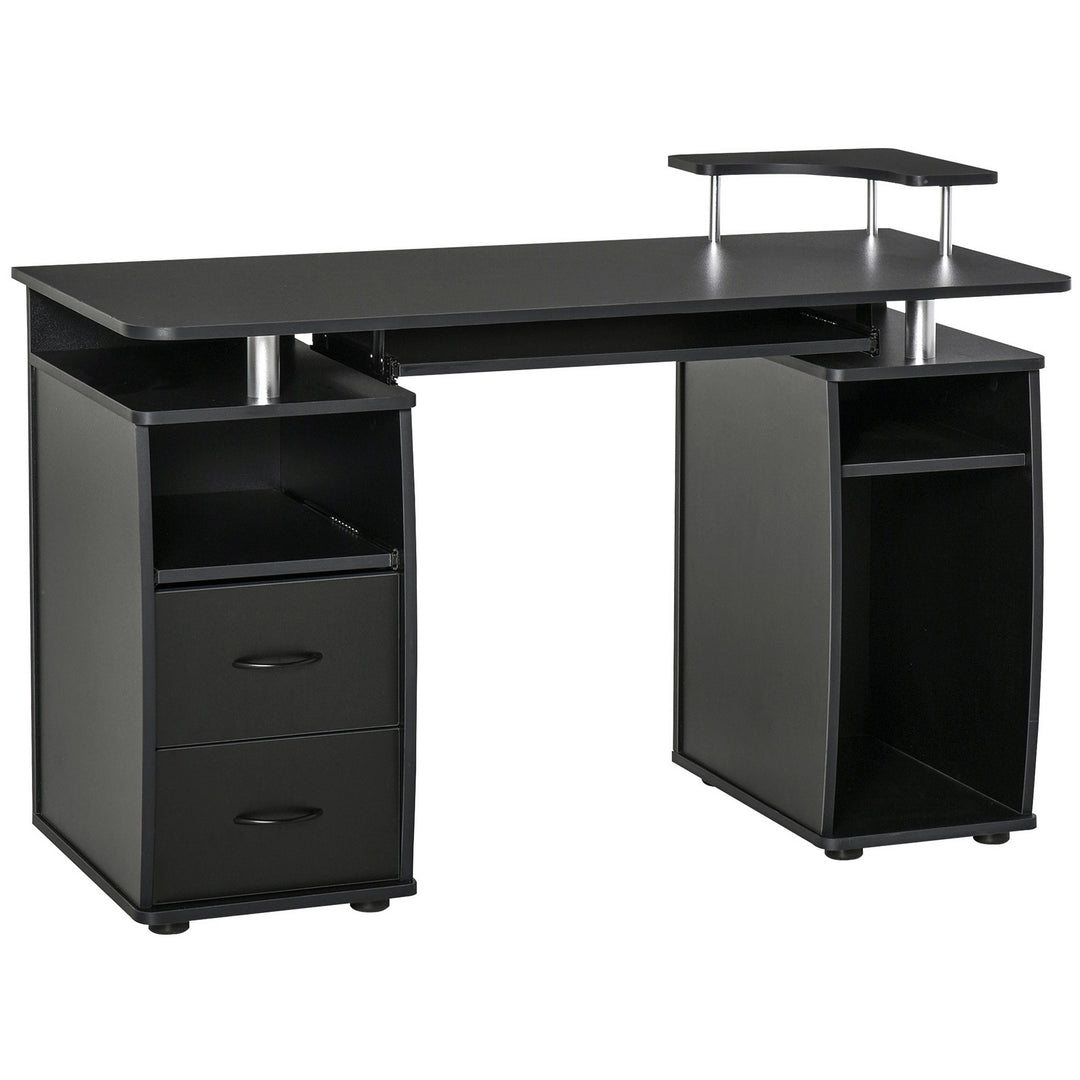 MCL Computer Desk Office PC Table Workstation with Keyboard Tray, CPU Shelf, Drawers, Sliding Scanner Shelf, Black