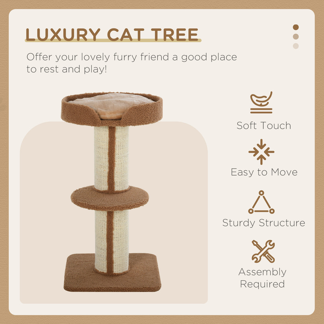 PawHut Cat Tree with Perches, Sisal Scratching Posts & Lamb Cashmere, Activity Centre, Brown | Aosom UK