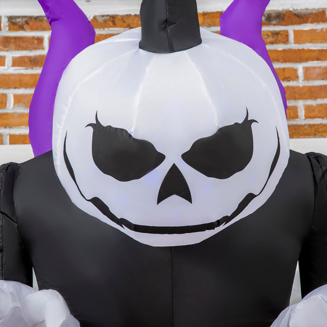 7ft Inflatable Halloween Ghost with Horns, Blow-Up Outdoor LED Display with Flame Effect for Garden, Lawn, Party, Holiday
