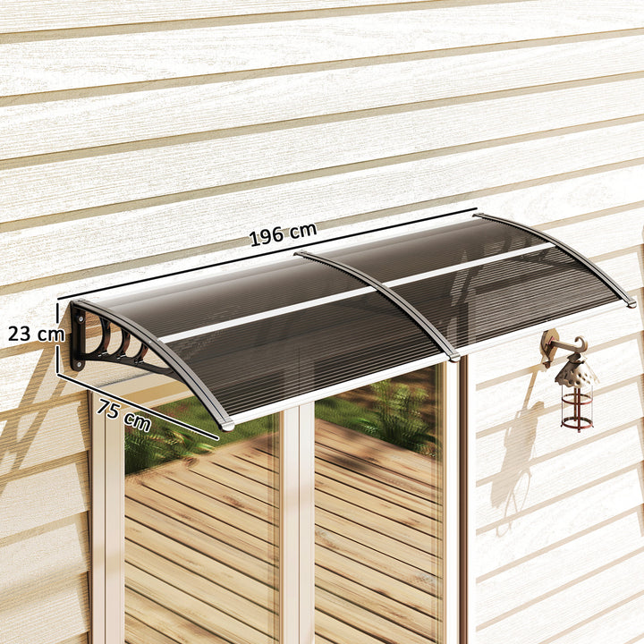 Front Door Canopy Outdoor Awning Aluminium Rigid Plastic Polycarbonate Rain Shelter UV Water Rain Resistant 196 x 75cm Black