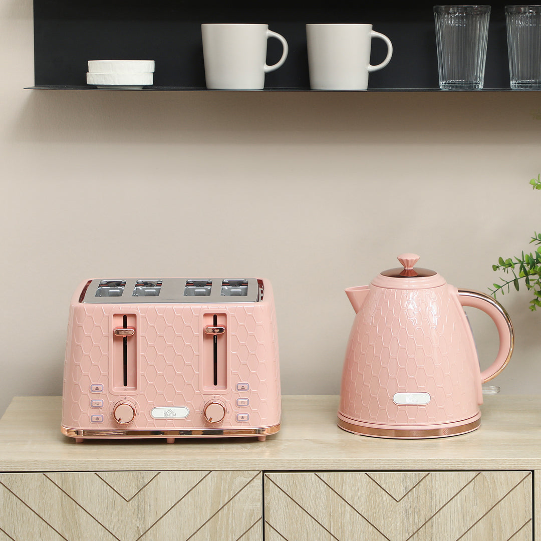 Kettle and Toaster Set, 1.7L 3000W Fast Boil Jug Kettle, 4 Slice Toaster with 7 Level Browning Controls, Light Pink