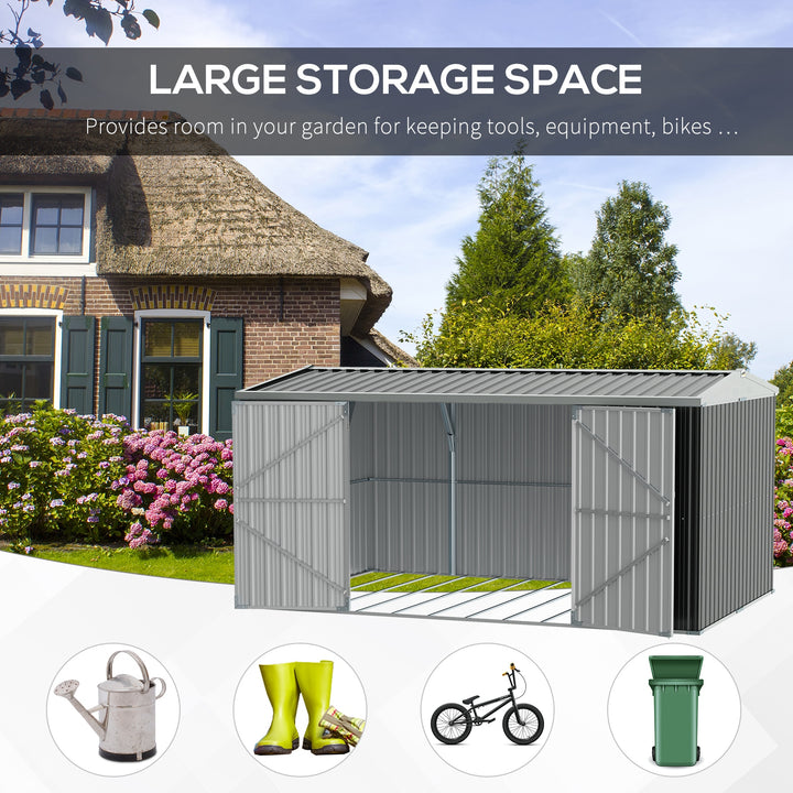 MCL 14 x 8ft Outdoor Garden Metal Storage Shed with Lockable Door, Tool Storage Box for Garden, Patio and Lawn, Grey