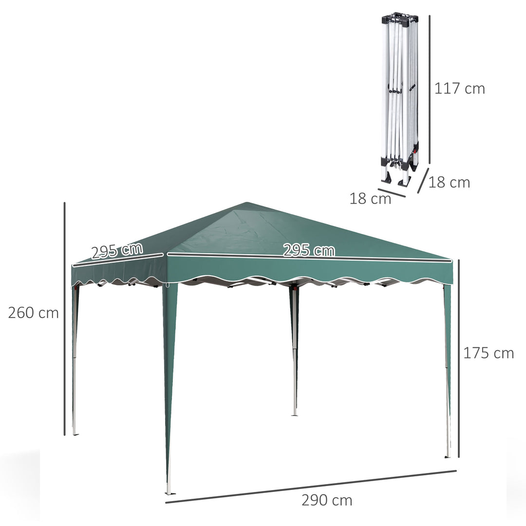 3 x 3cm Adjustable Height Pop-Up Gazebo, with Bag - Green