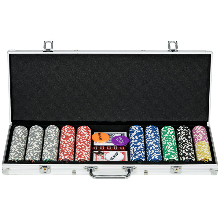 SPORTNOW Luxury 500PCS Poker Chips Set, Complete with Gaming Mat, Chips, Dual Card Decks, Dealer Button, 5 Dice, Ultimate Game Night Kit | Aosom UK