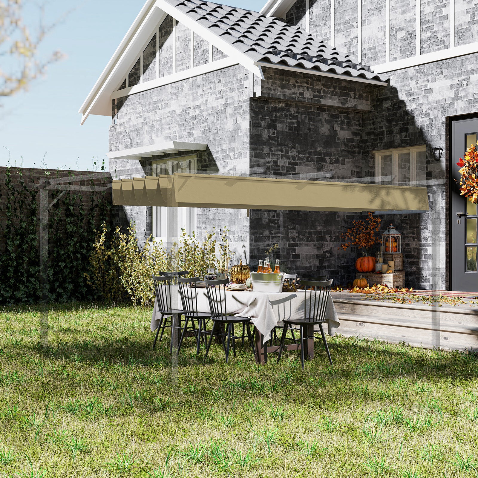 Retractable Pergola Shade Cover, Replacement Canopy for 4 x 3 (m) Pergola, Retractable Roof, Tan