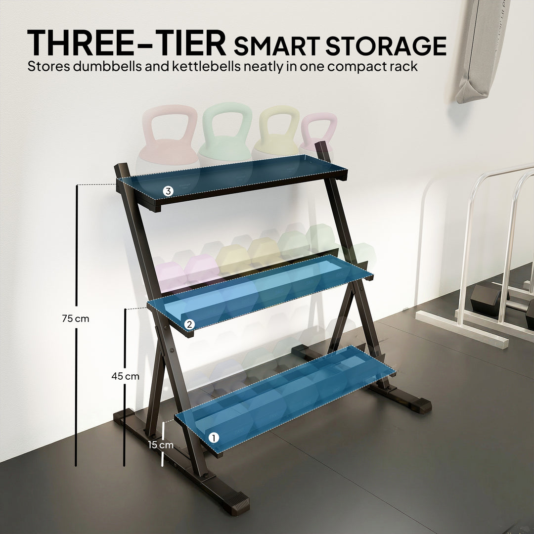 3-Tier Adjustable Dumbbell Rack, Heavy-Duty Weight Rack for Dumbbells,