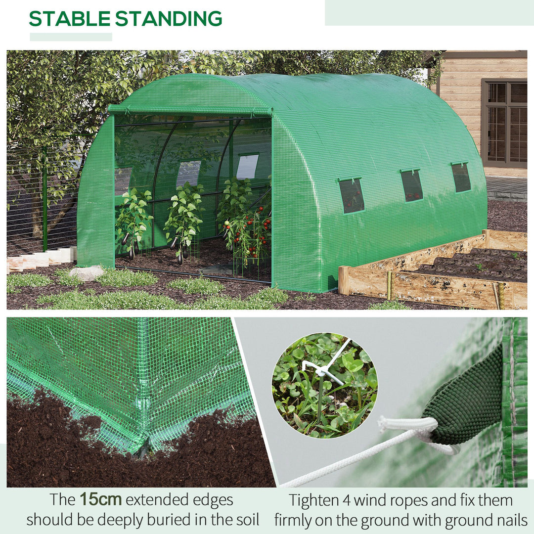Walk-in Polytunnel Greenhouse, Outdoor Garden Tunnel Greenhouse Tent with Zipped Roll-Up Door and 6 Mesh Windows, 4 x 3M
