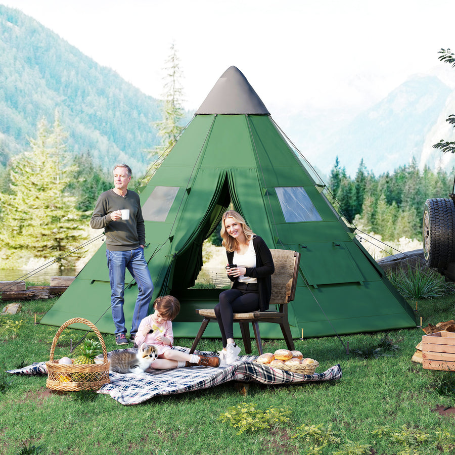 6 Men Tipi Tent with Carry Bag - Green