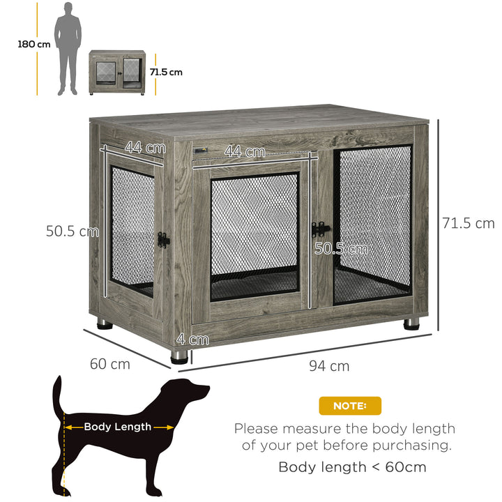 2-in-1 Dog Cage & Side Table, with Two Doors, Cushion, for Large Dogs