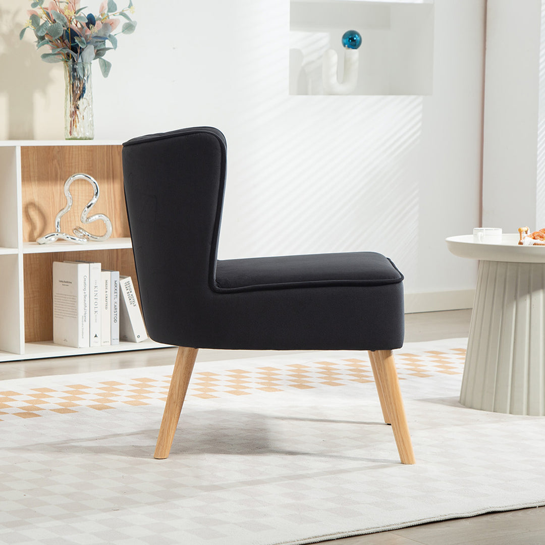 Modern Accent Chair, Fabric Living Room Chair with Rubber Wood Legs and Thick Padding, Black