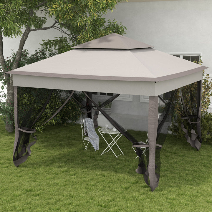 Outsunny 3 x 3(m) Pop Up Gazebo, Double-roof Garden Tent with Netting and Carry Bag, Party Event Shelter for Outdoor Patio, Light Grey