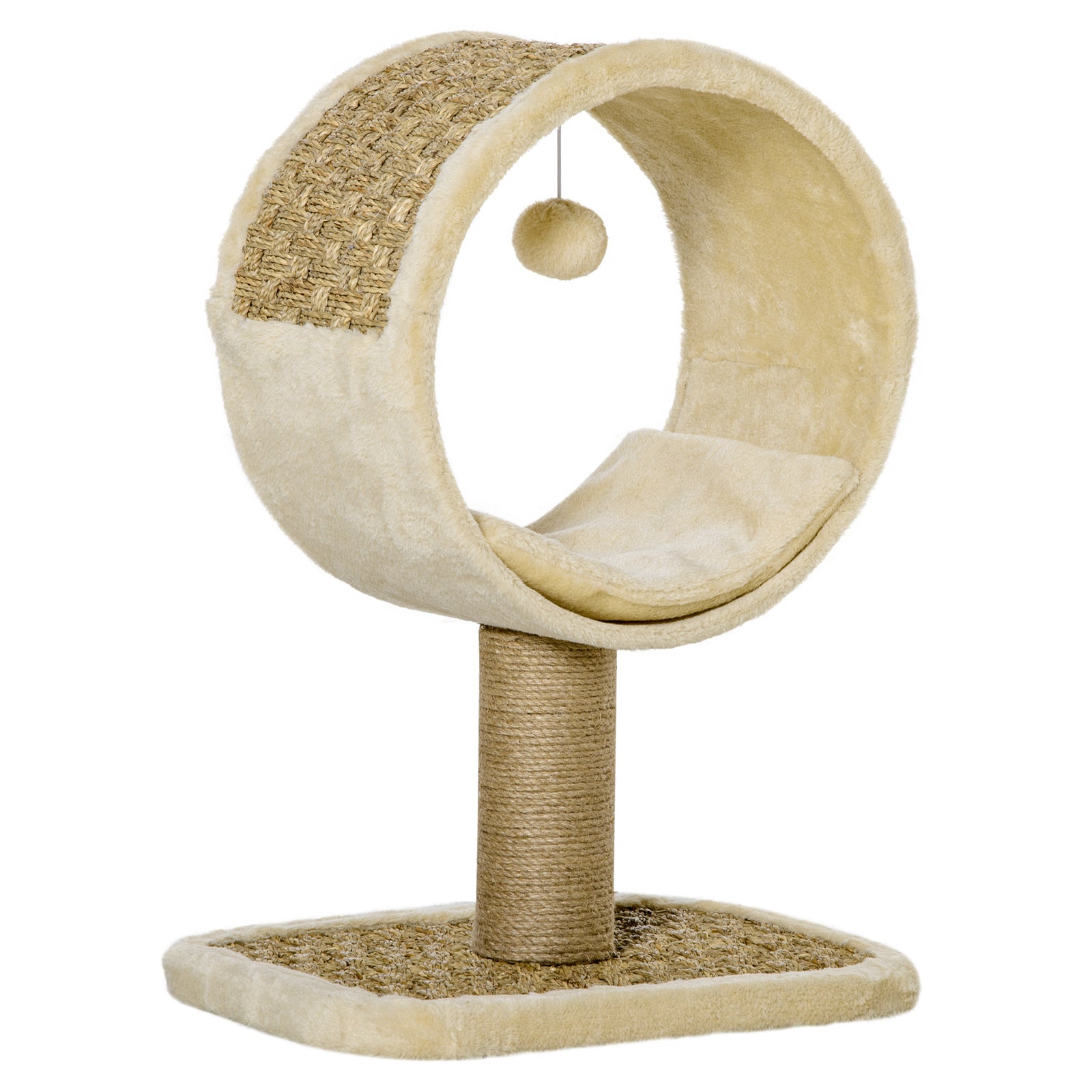56cm Cat Tree for Indoor Cats, with Scratching Post, Tunnel, Toy Ball - Beige