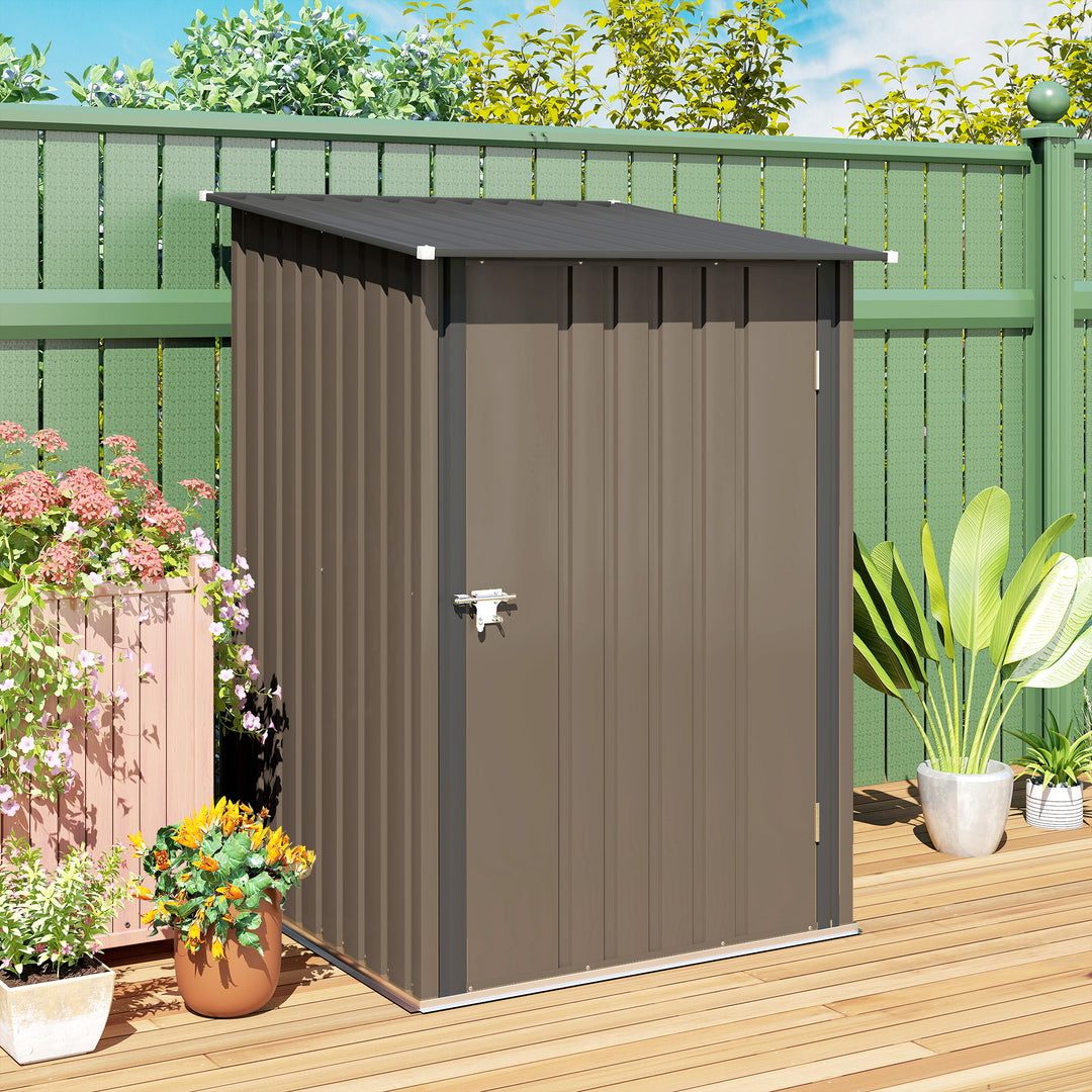 3.3 x 3.4ft Lean To Steel Garden Shed, with Locking Door - Brown/Grey