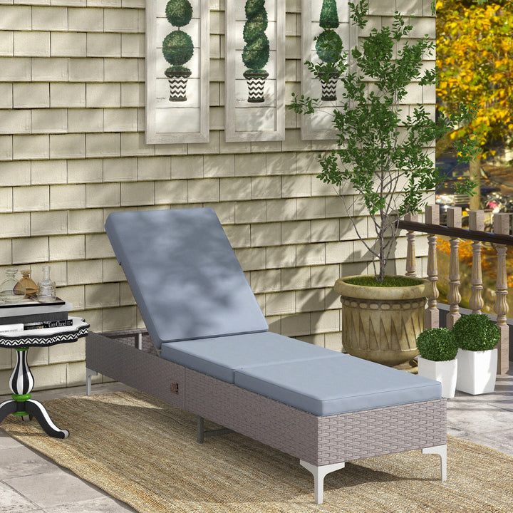 Outdoor PE Rattan Sun Lounger, Multi-position Backrest Adjustable Single Recliner Sunbed Daybed with Removeable & Washable Cushion, for Patio, Garden, Dark Grey