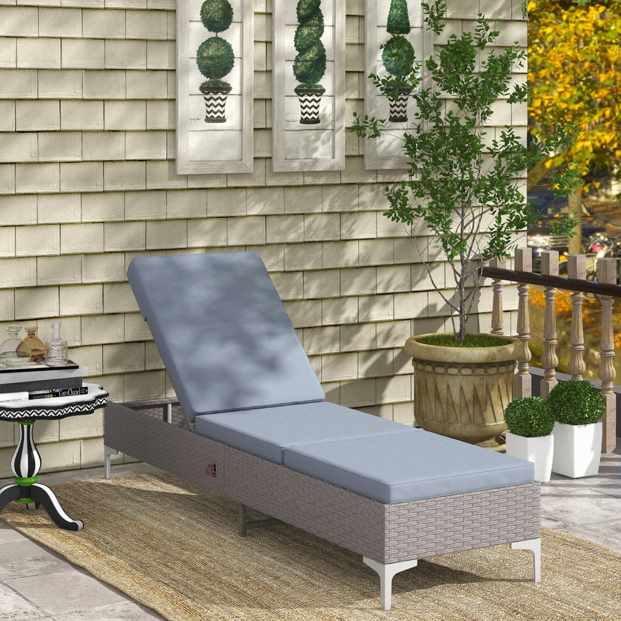 Outdoor PE Rattan Sun Lounger, Multi-position Backrest Adjustable Single Recliner Sunbed Daybed with Removeable & Washable Cushion, for Patio, Garden, Dark Grey