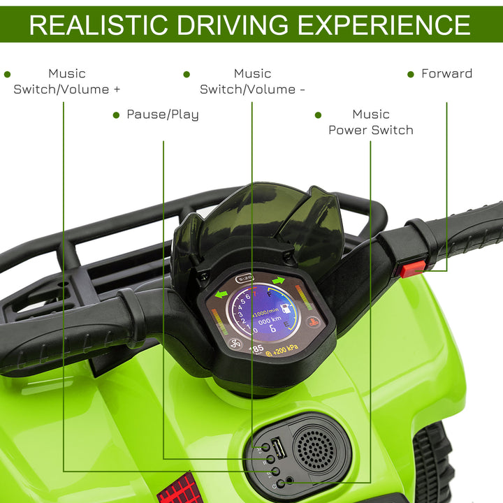 6V Kids Electric Ride on Car Toddlers Quad Bike All Terrain Vehicle Toy With Music for 18-36 months Green