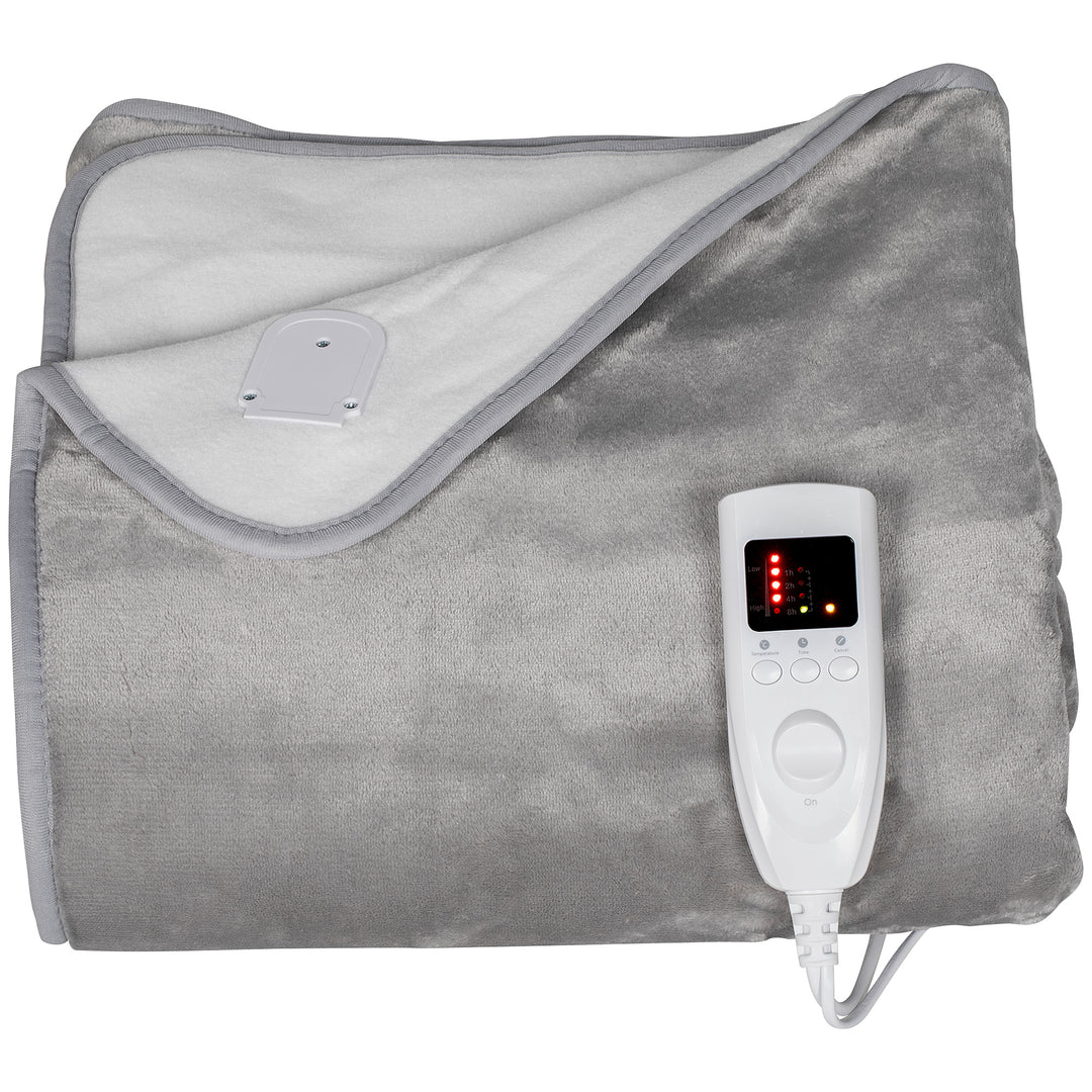MCL Electric Blanket with Dual Controllers, Machine Washable Heated Throw Blanket with Ultra Soft Flannel Fabric, 5 Heating Levels, 10 Hour Timer, Grey