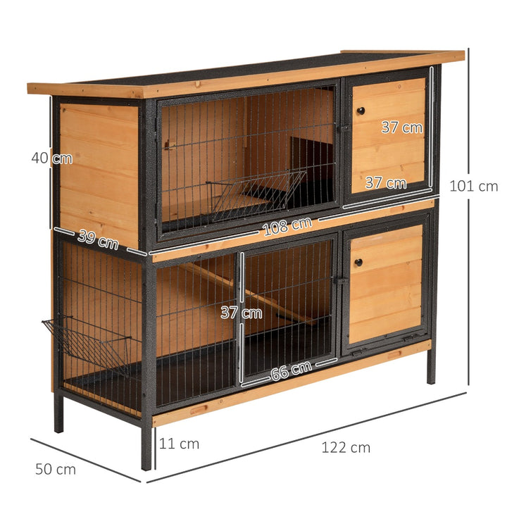 PawHut 2-Floor Wooden Guinea Pigs Hutches Bunny Cage Metal Frame Pet House with Slide-Out Tray Feeding Trough Ramp Lockable Door | Aosom UK